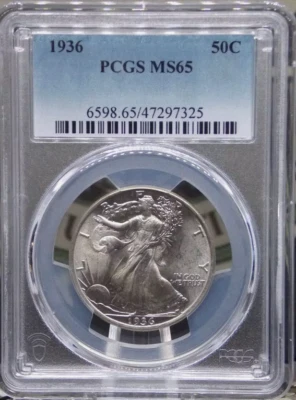 :1936-P 50C Walking Liberty Gem BU PCGS MS65 (FSTB) Rare Blast White High Grades - Image 1 of 4