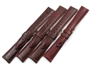Genuine Leather Lizard Belts Bordeaux Glossy Various Sizes Steel Buckle New - Picture 1 of 8