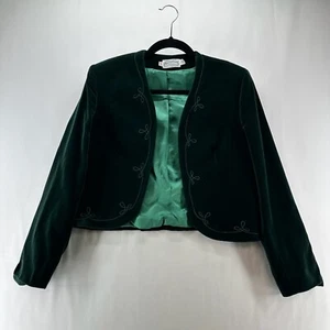 The Villager VTG Cropped Jacket Womens Sz 14 Velvet Lined Embroidered Dark Green - Picture 1 of 11