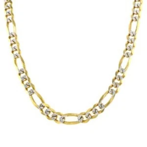 14K Figaro White Pave Italian Yellow Gold Chain - Picture 1 of 2