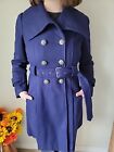 Guess Wool Blend Navy Coat Double Breasted Belted  Size Large New