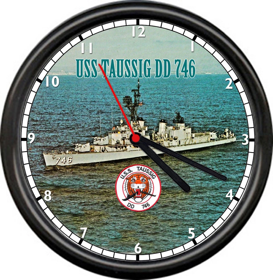 OFF THE WALL CLOCKS USS TAUSSIG DD 746 US Navy Sailor Veteran US Navy Military Ship Sign Wall Clock