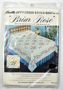 Vtg NIP Bucilla BRIAR ROSE Double Cross-Stitch Embroidery Quilt Top Kit 90x103 - Picture 1 of 7