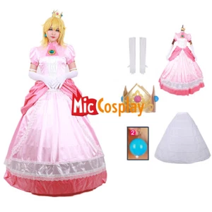 Adulto Mujeres Princesa Disfraz Cosplay Halloween Rosa Melocotón Elegante Vestido con Corona - Imagen 1 de 9