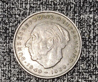 2 Deutsche Mark 1976 Germany Coin 1949-1969 Theodor Heuss President Deutschland - Image 1 of 2