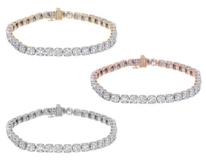 Round Cluster 4 1/3 CT Real Diamond Tennis Bracelet 5mm 7.75" 14K Gold - Picture 1 of 9