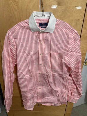 100% Cotton Vineyard Vines men’s Salmon Striped Dress copper Shirt  - Small - Image 1 of 2