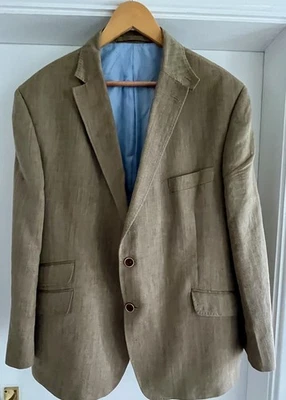 Marks & Spencer Blazer Mens UK 48 Brown Moon Wool Linen Herringbone Jacket M&S - Image 1 of 4
