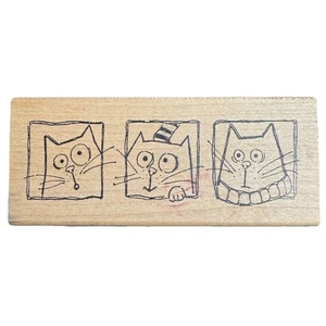 Estampilla de goma trío de gatos enmarcada Printworks K4699 borde de gatos montaje en madera - Imagen 1 de 5