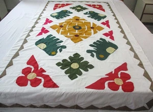unique antique handmade,hand stitches applique size 54 x 84" quilt top - Picture 1 of 24