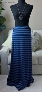 EE. UU. Nueva MAXI FALDA LARGA A RAYAS AZUL PLATA CINTURA ACANALADA PLEGABLE PARA MUJER S M L - Imagen 1 de 6