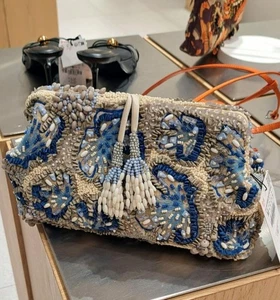 ZARA BNWT 2025. BLUE BEADED CLUTCH BAG CROSSBODY STRAP. 6221/610/400 - Picture 1 of 7