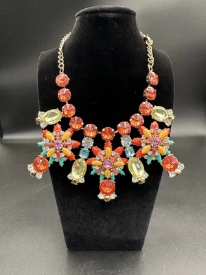 Beautiful RAINBOW Flower BOUQUET Floral Rhinestone Necklace-statement Piece - Image 1 of 4