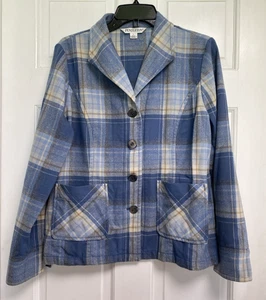 VTG Pendleton 49r's Blue Plaid Virgin Wool Blazer Jacket Women's Large 90-Y2K - Picture 1 of 17
