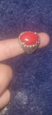 Silver Mens REAL Coral Ring natural stone Artisan engraved Jewelry 925 Sterling - Image 1 of 3