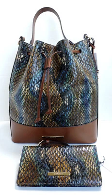 Bolso de Mano Brahmin Marlowe Botella Azul Marrón Fletcher Cuero Repujado Cartera Ady Nuevo con Etiquetas Foto 1 de 4