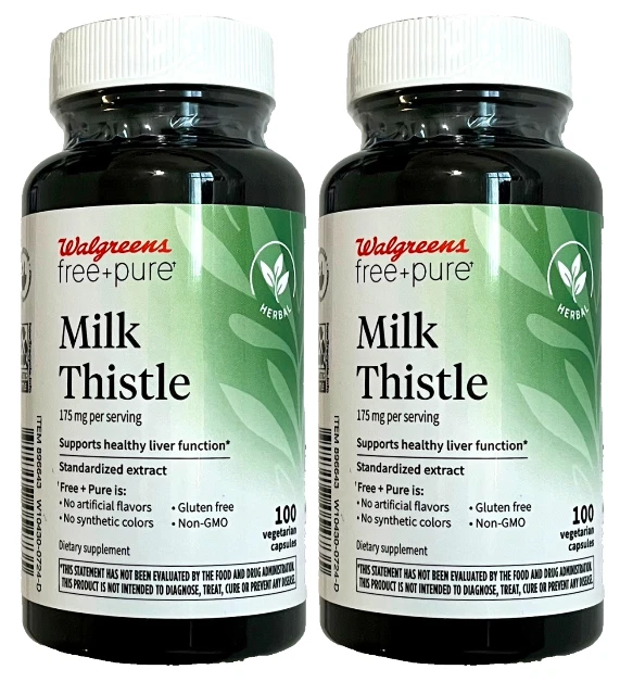 Walgreens Free + Cardo Mariano Puro 175 mg para Hígado Saludable 100 Ct x 2 = 200 Cápsulas Foto 1 de 1