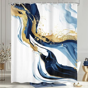 Waterproof Marble Shower Curtain 72x60in Polyester Fabric with 12 Hooks - Picture 1 of 7
