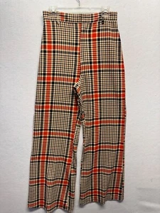 Free People Plaid Wide-Leg Pants Size M Black/Red/Tan Stretch Blend 10 - Picture 1 of 11