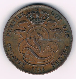 RARE 5 Centimes 1855 Leopold I Belgium/Belgie/Belgique Morrin 81 XXF - Bild 1 von 3