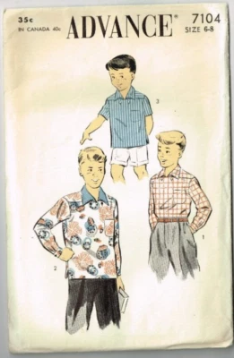 Boys Sport Shirt Pullover Advance 7104 Size 6 8 1950's Vintage Not Printed COMP - Image 1 of 2