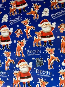 Rudolph Red Nosed Reindeer Santa Gift Wrapping Paper 2 Yards FOLDED Decoupage - Picture 1 of 1