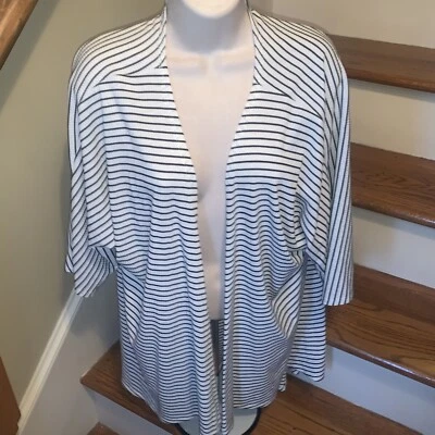 Lularoe Lindsay Ribbed Black White stripe Kimono Jacket Boho Womens Size S💗205 - Imagem 1 de 4