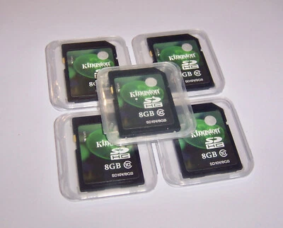5pcs New 8GB Kingston SD Memory Cards Class 10, 8 GB Kingston SD Memory Card - Image 1 of 3