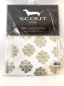 Scout Home Neu in Verpackung Duschvorhang Schneeflocke Gold auf Weiß 100% Polyester 72x72 - Bild 1 von 5