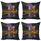 Landscape Pillow cushion set of 4 Forest Night Swamp Art
