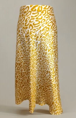 Falda midi con cremallera y estampado animal sin forro dorada y marfil de Rebecca Minkoff para mujer. Nuevo con etiquetas Foto 1 de 4