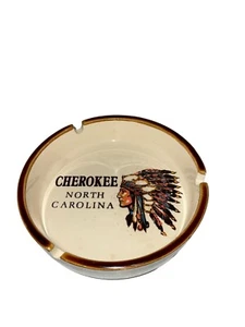 VTG Cherokee North Carolina Indian Native American Ashtray Ceramic 5” Wide - Picture 1 of 6