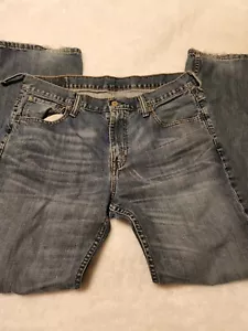 Levis 569 Loose Straight Denim Jeans Mens Size 32x34 32x33 distressed Dark Wash - Picture 1 of 11