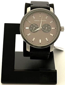 OROLOGIO VINCE CAMUTO ACCIAIO INOX CON CINTURINO IN PELLE NERA VC/1142GYSV - Foto 1 di 10