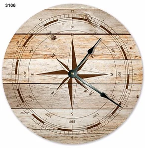 10.5" RUSTIC WINDROSE COMPASS CLOCK - Large 10.5" Wall Clock - Home Décor - 3106 - Picture 1 of 3