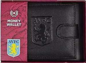 ASTON VILLA FC MEN'S REAL LEATHER RFID WALLET ANTI FRAUD MONEY ID CARD AVFC GIFT - Picture 1 of 2