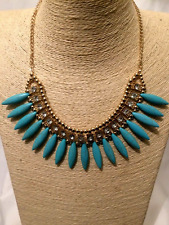 Womens Statement Fashion Costume Blue Faux Stone Crystal Gold Chain Necklace