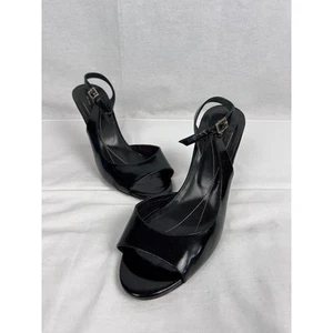 Kate Spade Heels Womens 10 Peep Toe Slingback Black Patent Leather Old Money - Picture 1 of 8