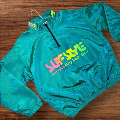 Surf Style Vintage 90s Iridescent Windbreaker Jacket L Interplanetary Body Gear - Image 1 of 4
