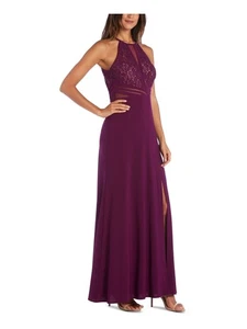 MORGAN & CO Womens Slitted Mesh Sleeveless Halter Full-Length Formal Dress - Picture 1 of 6