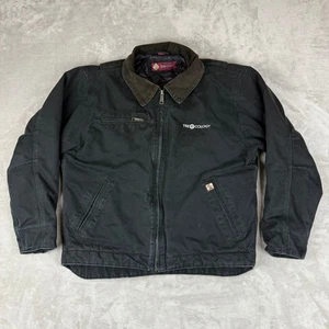 DRI Duck Jacket Mens L Black Canvas Quilt Lined Corduroy Collar Workwear Y2K - Picture 1 of 14