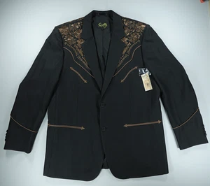 Scully Floral Embroidered Blazer Mens 44 Black Western Sport Coat Rodeo Jacket - Picture 1 of 24