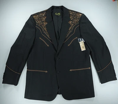 Scully Floral Embroidered Blazer Mens 44 Black Western Sport Coat Rodeo Jacket - Image 1 of 4