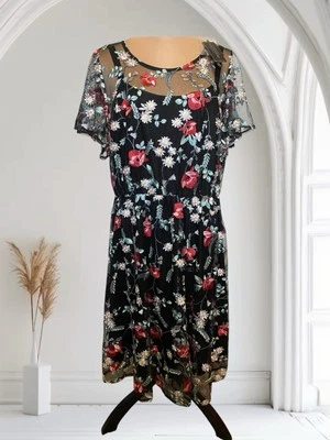 NWT Lane Bryant Black Floral Embroidery Dress Cocktail Evening Sz 14 - Image 1 of 4
