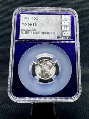 1941 90% Silver Mercury Dime NGC MS66 FB (Full Bands) - Image 1 of 4