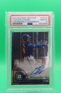 2022 Bowman Heritage Jackson Chourio CPAJC Chrome Prospect Autograph PSA 10 - Picture 1 of 7