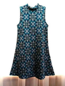 NEW WOMEN'S ALL FOR COLOR BLUE ARTISAN TILE SLEEVELESS DRESS SIZE M $74 BNWT - Picture 1 of 4