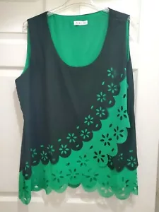 SMYS Mujer 5x Top Sin Mangas Floral Recorte Patrón Negro Verde - Imagen 1 de 6