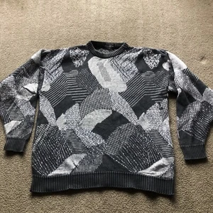 Vintage Ellis Island Sweater 1990s Mens M Black Gray Silver Shiney - Picture 1 of 7