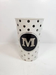 Taza de viaje térmica fría caliente doble pared cerámica lunares monograma M - Imagen 1 de 9